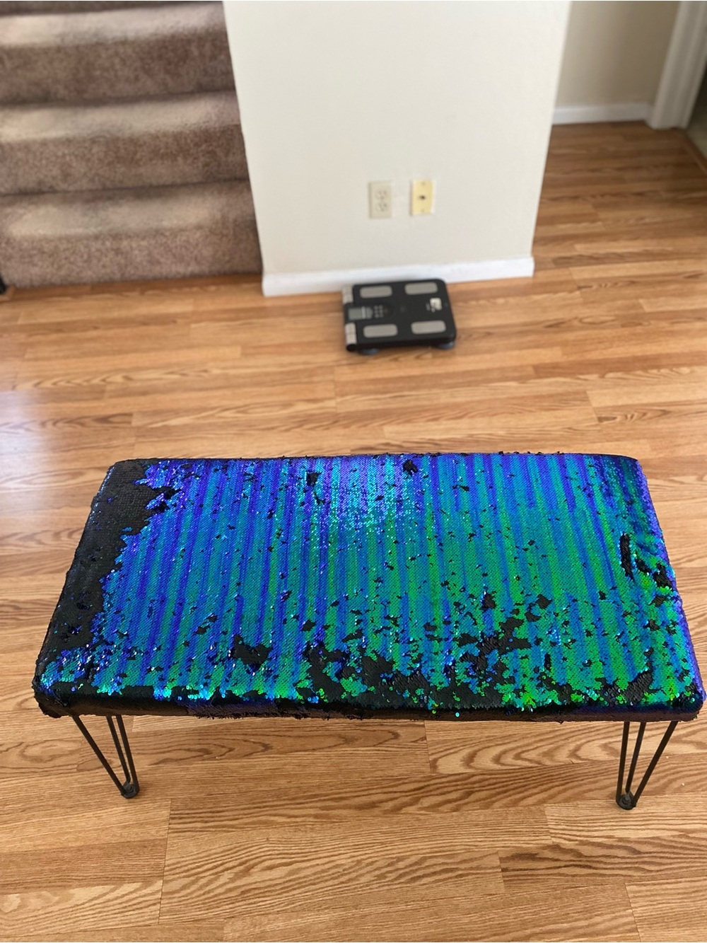 Rectangular Sequin Bench Top in Iridescent Blue-Green